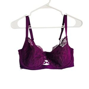 Cacique Purple Lace Underwire Bra 38DD Floral Lattice Detail Adjustable Straps